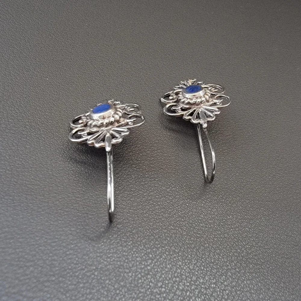 Vintage 925 Sterling Silver Filigree Drop Earrings with Secured French Wire